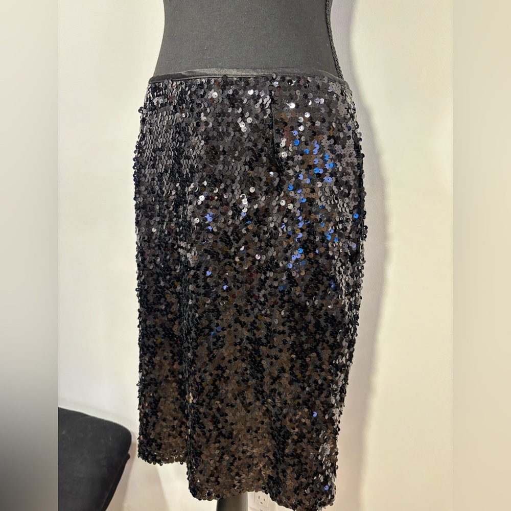 Carmen Marc Valvo Black Sequin Midi Skirt